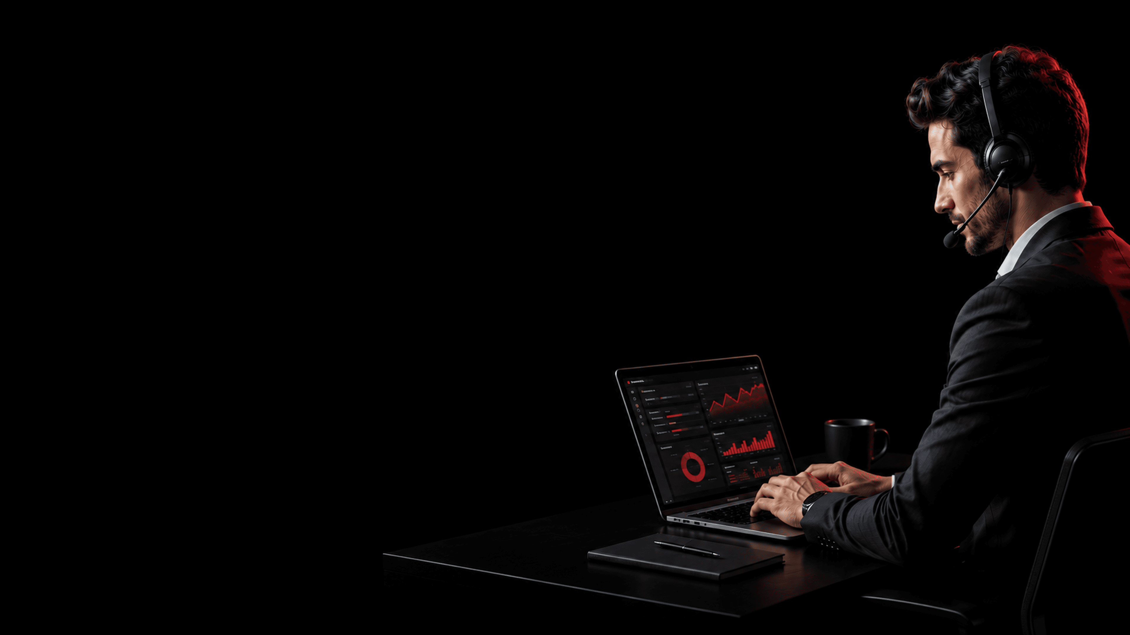 A sales agent on a call, working a live revenue dashboard alongside AI-assisted tools
